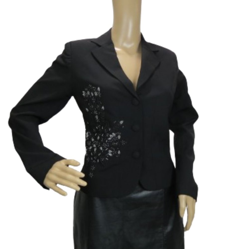 Black Embroidered Women's Blazer Jacket